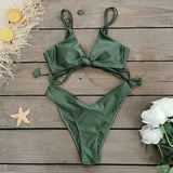 New Halter Bikini High Leg Swimsuit Swimwear Women Deep Back Two-Piece Separates Bikini Sets Strappy Bathing Suits