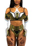 African Print Long Sleeve High Waist Bikini Women Swimsuit Female Swimwear Two Pieces Bikini Set Off Shoulder Bathing Suit Swim