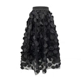 Women Summer Maxi Skirt Retro A-Line Large Hem Skirt Solid Color 3D Dot Decor High Waist Long Skirt