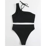 Sexy Tummy Cut out Female Swimsuit High Waist Bikini Women Swimwear Two-Pieces Bikini Set Bather Bathing Suit Swim Lady V2549