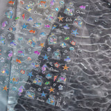 5D Deep Sea Fish Nail Art Stickers Shimmery Bubble Colorful Marine Life Nail Decals Summer Ocean Self Adhesive Manicure Decal