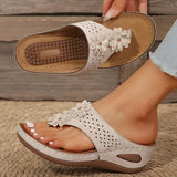 Pink Flower Wedge Heel Flip Flops Women Summer Massage Sole Clip Toe Platform Slippers Woman Light Thick Bottom Beach Sandals