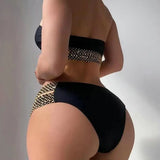 2Pcs/Set Women Bikini Set Ring Connection Off Shoulder Bathing Suit Elastic Waistband Backless High Cut Lady Beach Bikini Suit