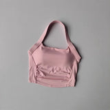 Women's Shock-Absorbing Yoga Sports Bra Neck Hanging Pleated Design Fitness Training Pilates Outdoor Vest Gathered Comfortable