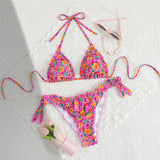 S - XL Floral Flower Printed Halter Bikini Women Swimwear Female Swimsuit Bather Bathing Suit Swim Two-pieces Bikini set K8104