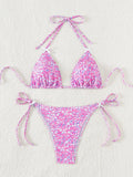 Blue Floral Print 2 Piece Micro Bikini Set for Women 2025 New Push Up Bra Thong Swimsuit Beach Bathing Suit Holiday Swimwear