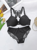 Women's Sexy Lace Set With Butterfly Design At the Back and The Front Closure Bra With Steel Ring Pretty Underwear Panty A2120