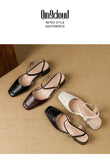 Plus Size 34-41 Women's Sheepskin Narrow Band T-strap Square Toe Summer Sandals 3.5cm Thick Low Heel Elegant Ladies Dress Shoes