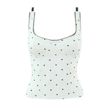Fashion Sexy Polka Dot For Women And Stylish Off-Shoulder Top White Polka Dot Top With Lace Trim Square Neckline For Women 7RGH