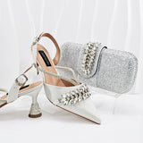 Doershow African fashion Italian Shoes And Bag Sets For Evening Party With Stones SILVER Italian Handbags Match Bags! 1-1