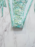 DEKA Summer Sequins Floral Halter Bikini Women's Sexy Backless Swimwear with Tie Detail Summer Strappy Two Piece Bathing Suit