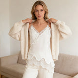 Women Summer Solid Color Lace Trimmed Camisole Fashion Spaghetti Strap Tank Top with Scalloped Hem