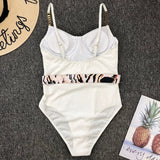 Ribbed Push up Underwired Metal Chain Women Swimwear One Piece Swimsuit Female Waist Belt Monokini Bather Bathing Suit Swim Lady