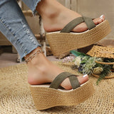 2026 Wedges Slippers Women Summer Plus Size 43 Chunky Platform Sandals Woman Comfortable Cross Strap High Heeled Sandals Female