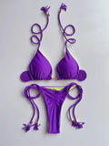 Sexy Solid color Two-piece Triangle Swimwear Women's Swimsuit Braiding rope Bikinis Set Beach Bathing Suit Brazilian Biquinis