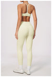 New Yoga Suit Women Color Blocked V-neck I Shape Sports Bra Fitness Clothes Summer Tight Running High Waist Leggings Tracksuit