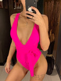 New Sexy Long Wrap Around Deep V One Piece Swimsuit Women Swimwear Female High Cut Monokini Bather Bathing Suit Swim Lady V1639B