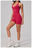 New Seamless Yoga Thread Set Women Hanging Neck V Neck Slim Sports Tank Top Hip Lifting Abdominal Tightening Shorts Fitness Suit