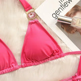 3 Colors Sexy Bikini Women Gradient Swimwear Swimsuit Luxe Crystal Diamond Halter Knot Strap Bikinis Set Bathing Suit Biquinis