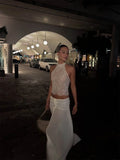 Ahagaga Summer Crop Top Tees Sexy Women High Neck Sleeveless Floral Sheer Lace Halter Neck Slim Sheath Casual Party Club T-Shirt