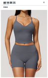 New Yoga Sets Women V Neck Back Criss Cross Sports Tank Top High Waist Butt Lift Shorts Fitness Suit Gym Running Workout Clothes