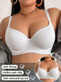 Plus Size Women's B C D Thin Cup Ribbed Push Up Bra Wide Straps Underwire Side gather Lingerie Comfort Ladies Brassiere