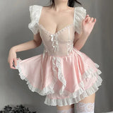 Maid Dress Cosplay Costumes Women Sexy Lingerie Perspective Erotic Underwear Sweet Uniform Skirt Maid Lace Outfit
