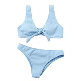 New Summer Women Sexy Bikini Set Women Minimalist Solid Color Strap Split Swimsuit Hanging Neck Suspender Bikini Top for Women