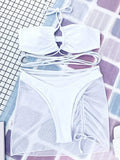 3 Pieces Criss Cross Halter Bikini 2026 Women & Beach Skirt Swimwear Female Sexy Swimsuit Beachwear Bathing Swimming Suit