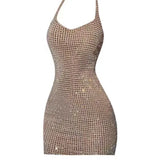 2026 Spring New Sexy Shinestone Halter Neck Backless Slim Fit Waist-Cinching Bodycon Dress Pure Desire Charming Pure Desire FJZ8