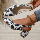 Zoki Fashion Leopard Print Thick Heel Sandals Women Back Strap High Heels Sandals Woman Plus Size 42 Pointed Toe Slingbacks