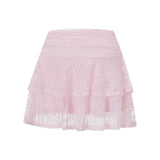 Womens Mini Skirt Lace Flower Low Waist A-Line Layered Ruffled Skirt for Daily Party Club