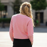 Spring Autumn Casual Loose Tops for Women Long Sleeve Round Neck Loose Fit Striped Print T-shirts