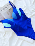 2026 Sexy One Piece Swimsuit Swimwear Women Push Up Blue Patchwork One-piece Bathing Suit Beachwear New Costumi Da Bagno Donna