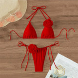Sexy 3D Flower Black Triangle Bikinis Sets Micro Thong Swimsuit Women String Halter Bathing Suit Bikini 2026 Mujer Biquinis Swim