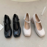 Patent Leather High Heel Mary Jane Shoes Women Elelgant Buckle Strap Platform Pumps Woman Chunky Heels Punk Lolita Shoes Female