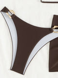 With Sarong Skirt Bandeau Bikini Women Swimwear Female Swimsuit Three-pieces Bikini Set Metal Rings Bathing Suit Swim Beachwear