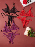 V-Neck Lace Floral Fashion Design Lingerie Set, Couple Date, Halloween, Christmas, Valentine's Day, Girlfriend Gift