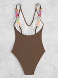 3 Colors Sexy One Piece Swimsuit Swimwear Women Deep V-neck Colorful Chain Solid Bathing Suit Beachwear 2026 New Bikinis Mujer