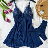 Tulle Suspenders Lace V-Neck Sleepwear Underwear Semi-transparent Night Dress Women's Sexy Lingerie Nightgowns Nighties