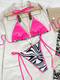 Zebra Print Halter micro Bikini 2025 women Bandeau String Swimsuit Female swimwear Neon Shiny bikini set Leopard Bathing Suit