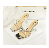 Transparent High Heels Women's Summer New Fashion Thin Heel Sandals Outdoor Wear Rhinestone Slippers Modern Minimalist Style