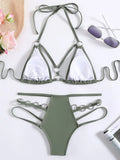2025 Sexy Halter Strappy Metal Rings Bikini Women Swimwear Female Swimsuit Two-pieces Bikini set High Cut Bathing Suit Swim Lady