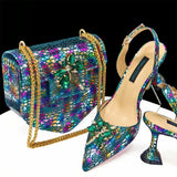 Doershow New Arrival African Wedding Shoes and Bag Set gold Color Italian Shoes with Matching Bags Nigerian lady party  1-12
