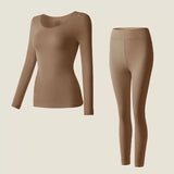 Spring & Autumn Skin-Friendly Top Set Ultra-Thin Seamless Nude Feel High Stretch Long Sleeve Thermal Underwear Women's Base Laye