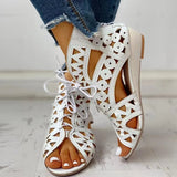 Wedge Sandals for Women 2023 Summer Shoes Fashion Lace Up Low Heel Flat Ladies Sandals Large Size Casual Hollow Out Sandalias