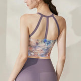 New High-end Yoga Lingerie Women's One-piece Fixed Cup Shock-proof Underwear Gathering Sexy Printed Wide Shoulder Strap Vest