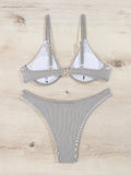 2026 New Women's Underwire Bikini Set,solid Color 2-piece Pit Striped Swimsuit,Fashion Sexy V-neck Bathing Suit with Chest Pad