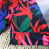 One Piece Swimsuit Sexy Long Sleeve Tropical Print Swimwear Women Bandage Monokini Hollow Out Bathing Suit String Beachwear 2023
