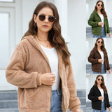 Phantasy Woman Hooded Fleece Coat Womens Casual Jacket Soft Heavy Autumn Winter Solid Hooded Jacket Ladies Outwear Overcoat